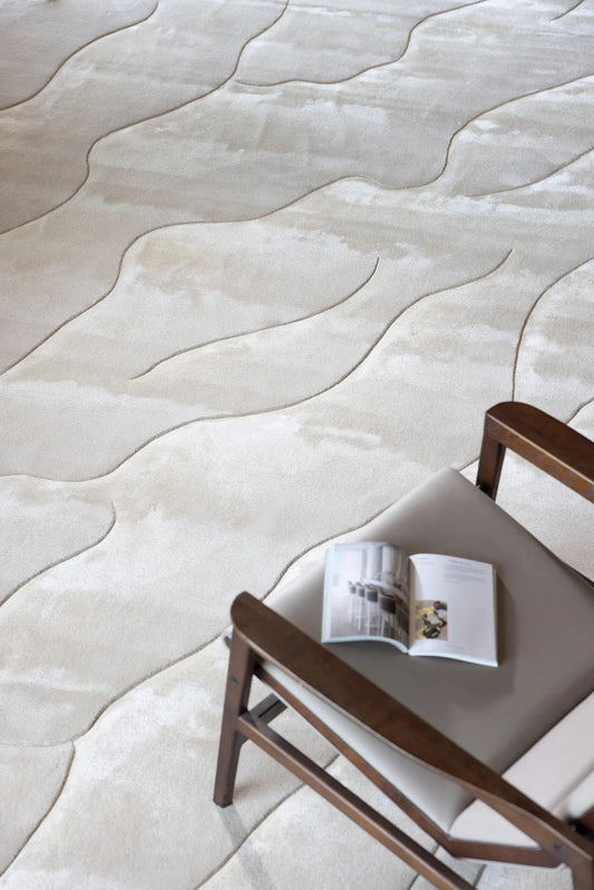Dunes (Ivory) Carpet And Rugs - Hand-tufted in Bamboo Silk and Hand Carded Semi-Worsted New Zealand Wool - Zuma UAE