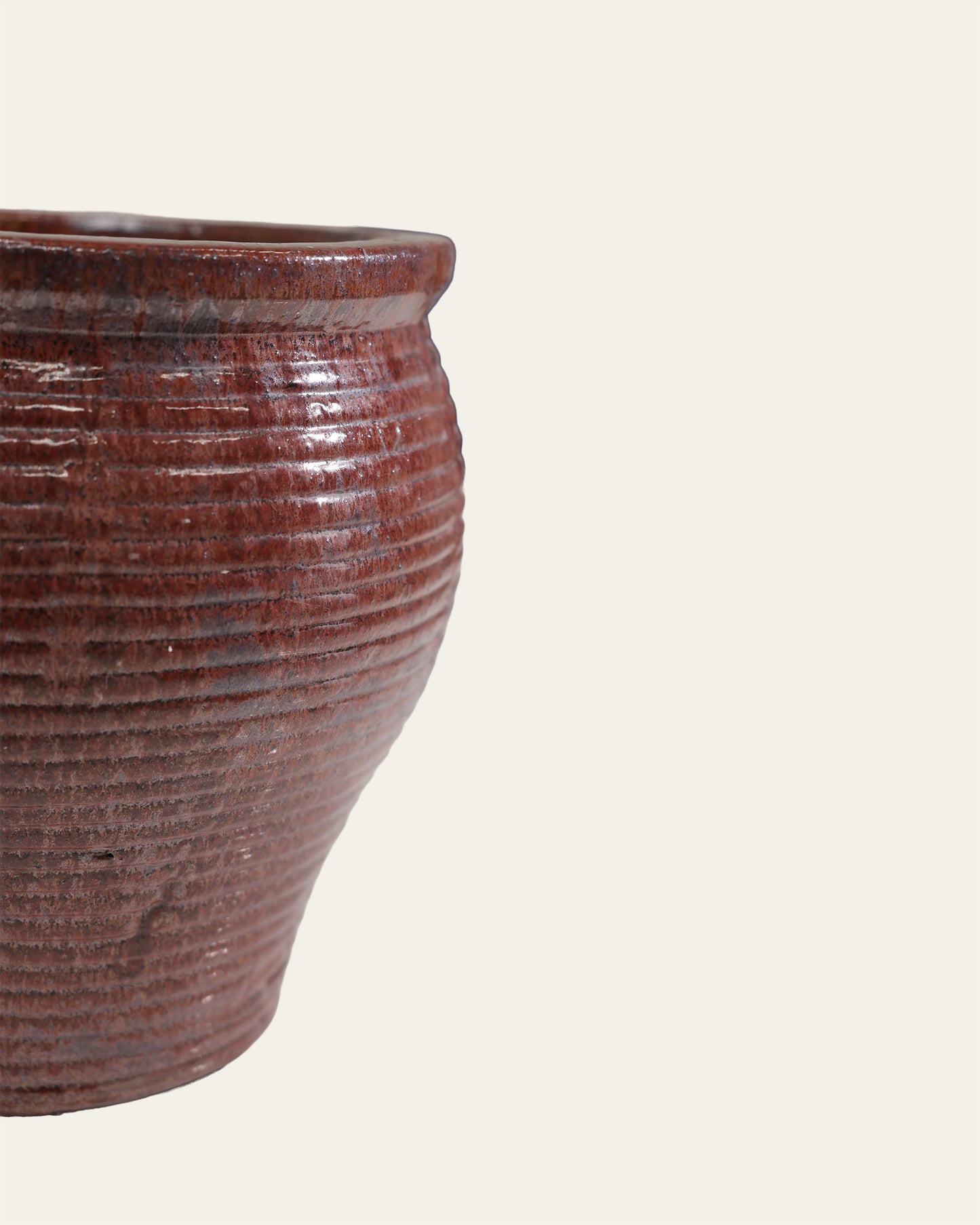 Oxblood Red Ribbed Glaze Terracotta Pot – 47cm & 46cm