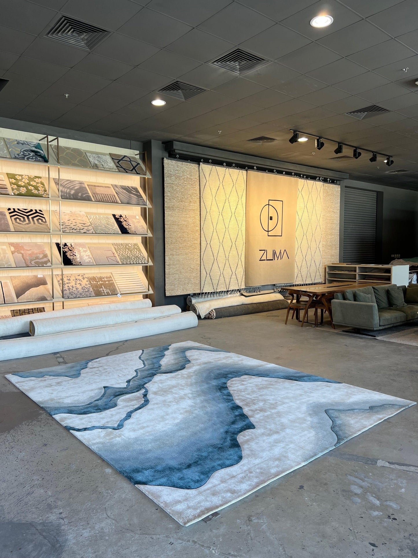 Saadiyat (Aqua) Carpet - Hand Carded Semi Worsted New Zealand Wool and Bamboo Silk - Zuma UAE