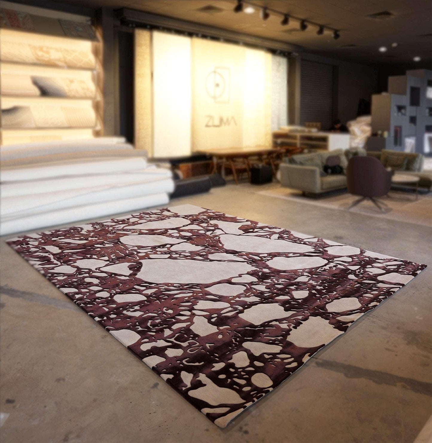 Arabescato (Wine) Carpet - Hand Carded Semi-Worsted New Zealand Wool and Bamboo Silk - Zuma UAE