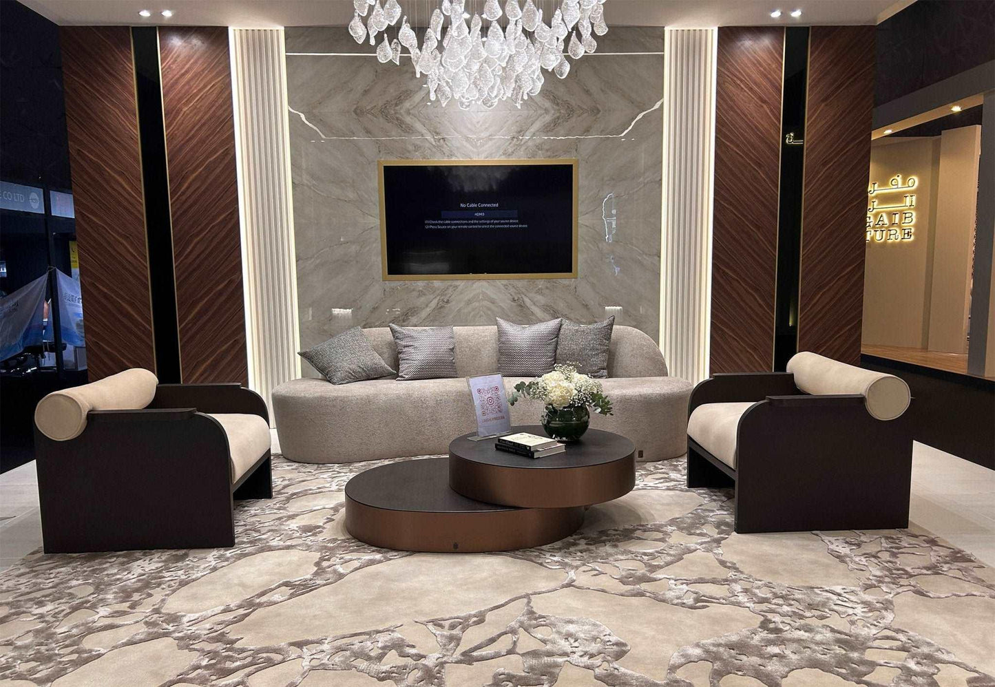 4m Silk Splatter Round (Beige) Carpet - ZNew Zealand Wool and Cotton Silk - Zuma UAE