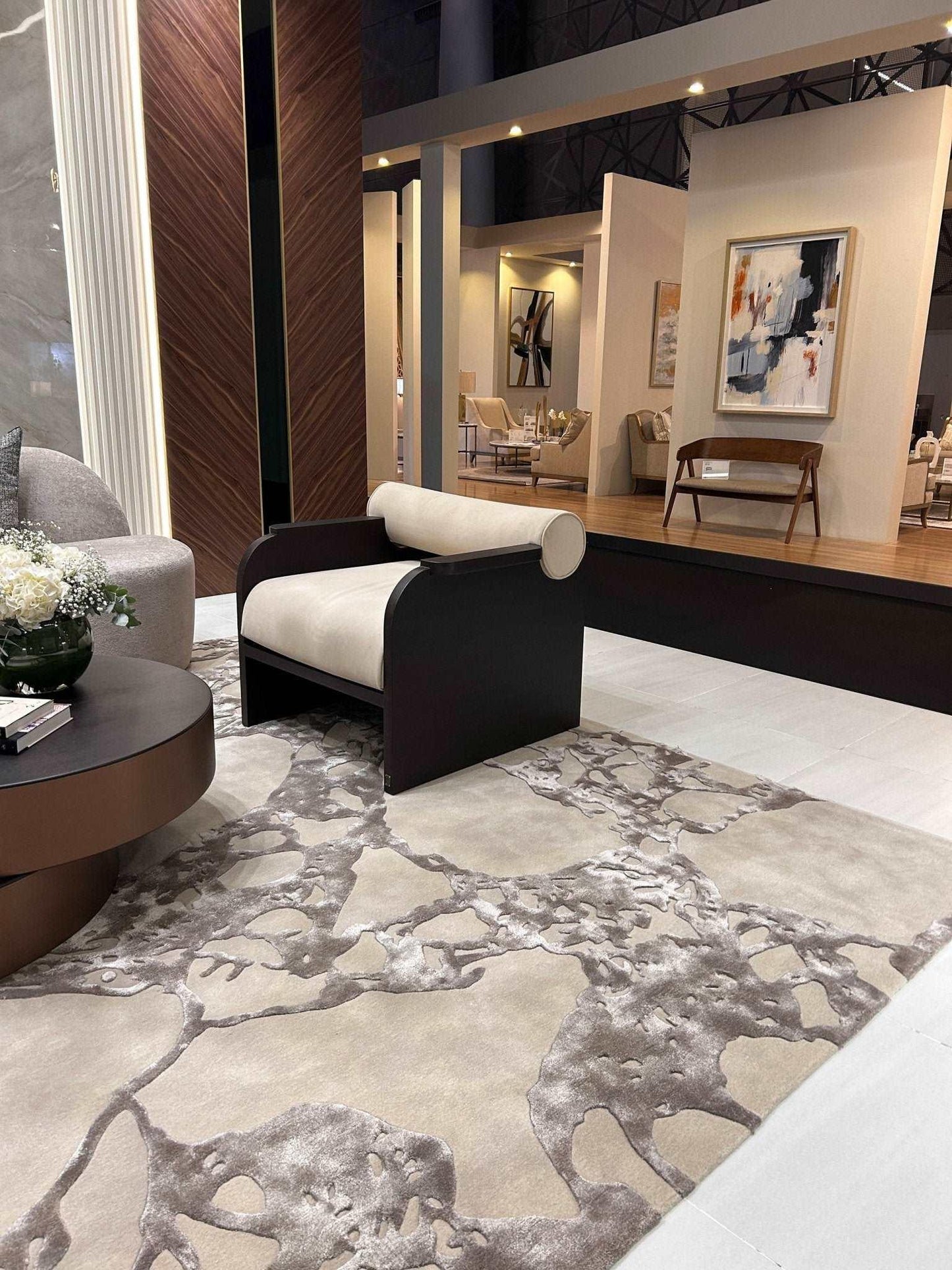 Arabescato (Grey) Carpet - Hand Carded Semi-Worsted New Zealand Wool and Bamboo Silk - Zuma UAE