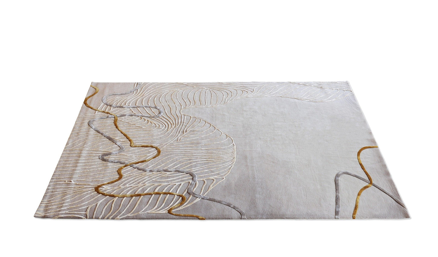 3*4m Silk Ribbon Gold Carpet - Semi-worsted New Zealand Wool and Cotton Silk - Zuma UAE