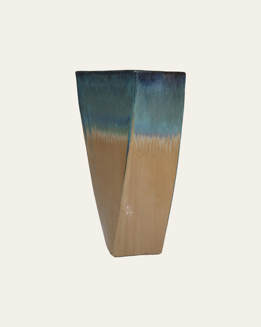 Sandy Shore Teal Drip Glaze Square Tapered Ceramic Vase – 40x88 cm