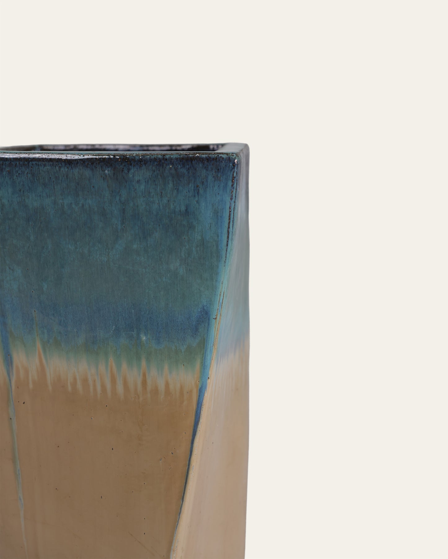 Sandy Shore Teal Drip Glaze Square Tapered Ceramic Vase – 40x88 cm