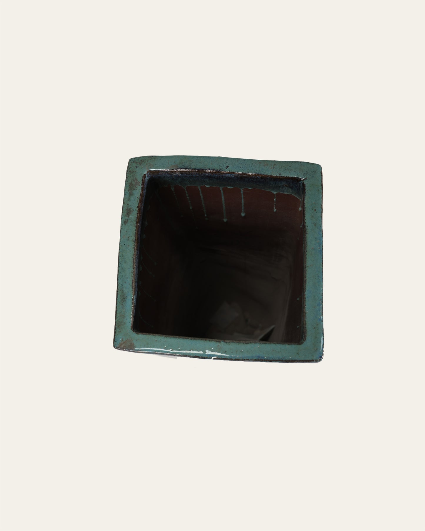 Sandy Shore Teal Drip Glaze Square Tapered Ceramic Vase – 40x88 cm
