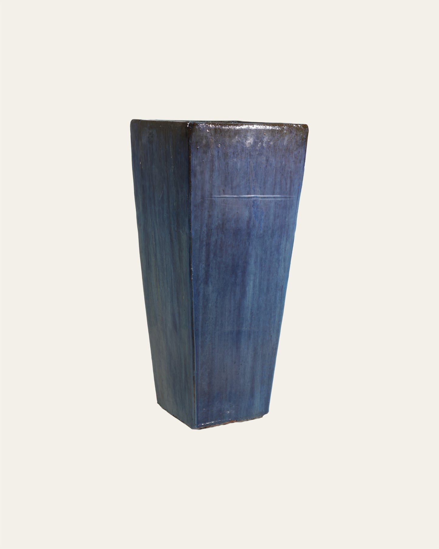 Deep Indigo Brushstroke Glaze Square Tapered Ceramic Vase – 39x85 cm