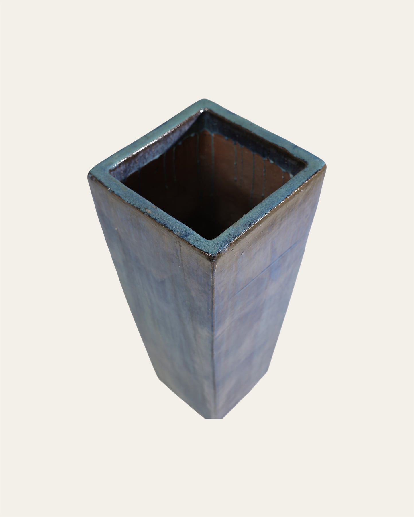 Deep Indigo Brushstroke Glaze Square Tapered Ceramic Vase – 39x85 cm