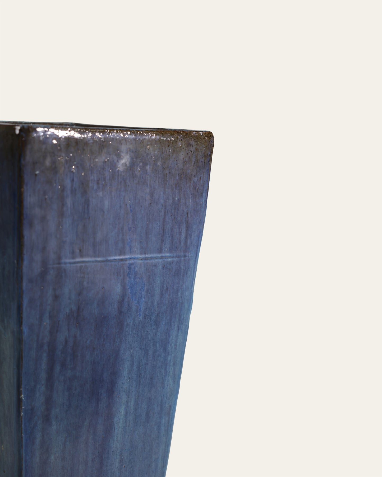 Deep Indigo Brushstroke Glaze Square Tapered Ceramic Vase – 39x85 cm
