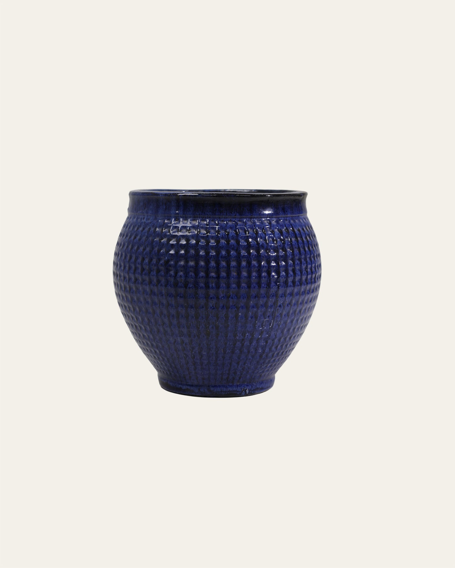 Cobalt Blue Diamond Grid Textured Glazed Pot – 38cm & 43cm
