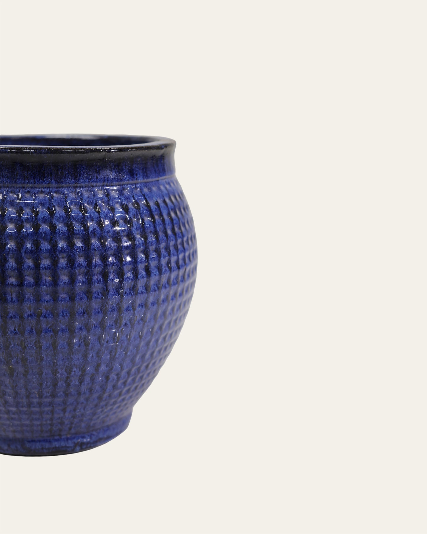 Cobalt Blue Diamond Grid Textured Glazed Pot – 38cm & 43cm