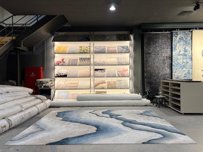 Saadiyat (Aqua) Carpet - Hand Carded Semi Worsted New Zealand Wool and Bamboo Silk - Zuma UAE